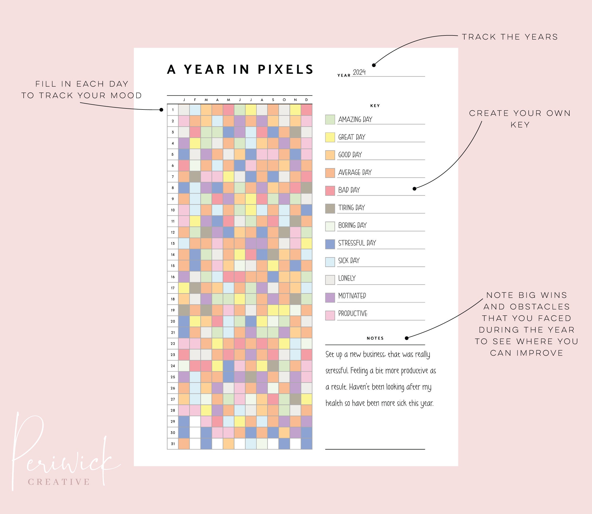 A Year in Pixels Printable Yearly Mood Tracker Year in Pixels Etsy UK