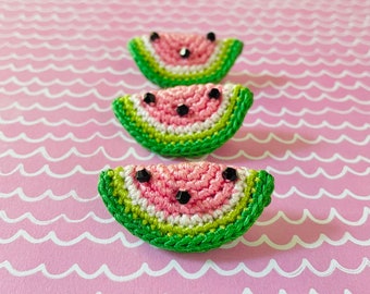 Crochet Watermelon Pin, Fruit Jewelry, Miniatures Jewelry, Crochet Pin, Watermelon Brooch, Summer Jewelry