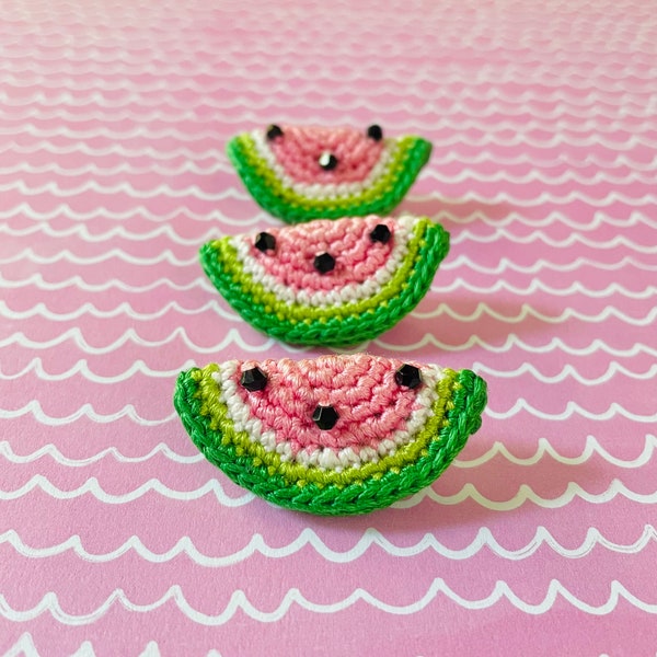 Crochet Watermelon Pin, Fruit Jewelry, Miniatures Jewelry, Crochet Pin, Watermelon Brooch, Summer Jewelry