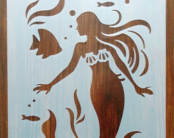 Mermaid Stencil Mask Reusable PP Sheet for Arts & Crafts