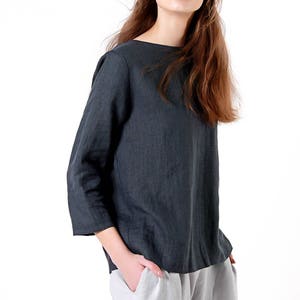 Elbow sleeves linen top ARIA, Casual linen top for woman, Simple linen blouse image 3