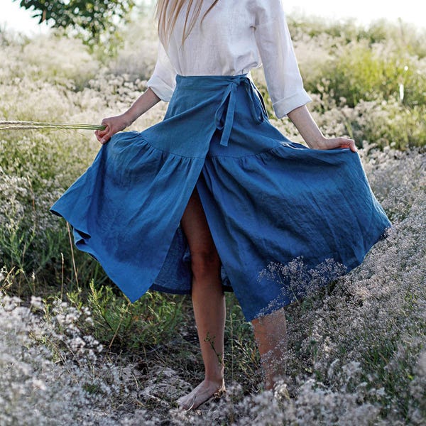 Wrap skirt SABRINA, Custom color, Soft linen skirt, Ruffled maxi skirt, Linen wrap skirt, Long wrap skirt, Linen maxi skirt, Boho skirt