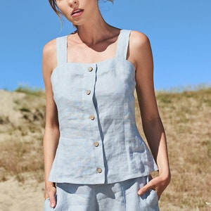 Linen button down top AVA,  Linen tank top for woman, Sleeveless blouse available in 27 colors, Linen clothes for woman