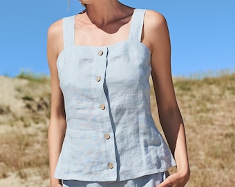 Linen button down top AVA,  Linen tank top for woman, Sleeveless blouse available in 27 colors, Linen clothes for woman