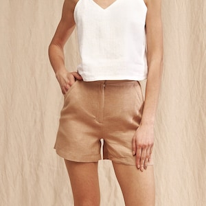High Waist Linen Shorts NIKITA: Softened Lithuanian Linen, Summer Casual