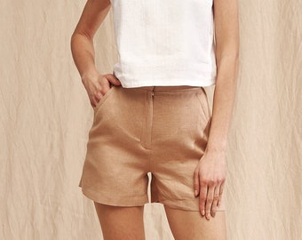 Linen shorts NIKITA, Linen shorts for woman, Casual linen shorts, Summer shorts for woman, High waist shorts