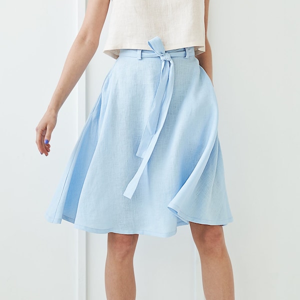 Linen skirt with belt REIGN,  Midi linen skirt, Linen skirts for woman, Linen skirt with pockets, Linen midi skirt, Long linen skirt