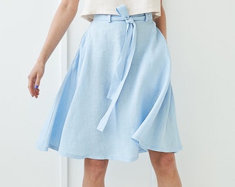 Linen skirt with belt REIGN,  Midi linen skirt, Linen skirts for woman, Linen skirt with pockets, Linen midi skirt, Long linen skirt