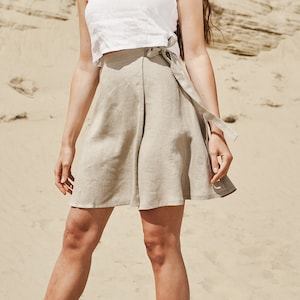 Falda cruzada de lino CANDICE, Falda de lino de corte A, Falda cruzada midi de lino natural, Faldas para mujer, Ropa de lino hecha a mano