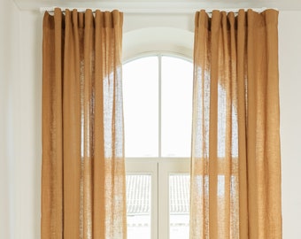 Set of 2 linen curtain panels, Rod pocket curtains, Multifunctional heading curtains, Semi-sheer linen curtains, Handmade linen curtains