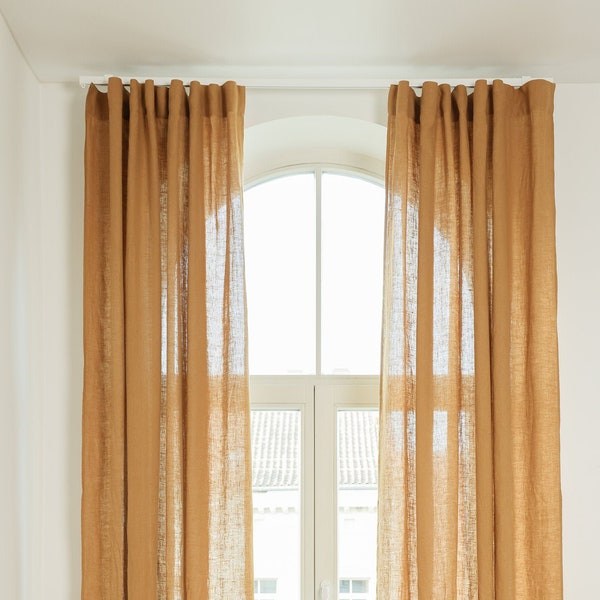 Set of 2 linen curtain panels, Rod pocket curtains, Multifunctional heading curtains, Semi-sheer linen curtains, Handmade linen curtains