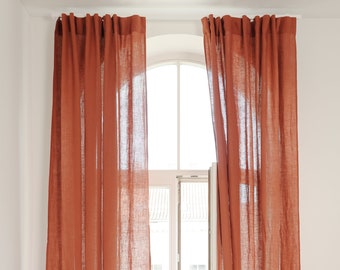 Set of 2 linen curtain panels, Rod pocket curtains, Multifunctional heading curtains, Semi-sheer linen curtains, Handmade linen curtains