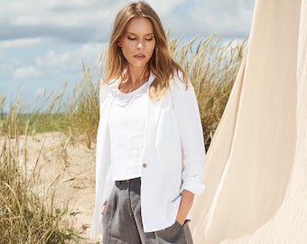 White Linen Jacket COLETTE: Handmade Peak Lapel Blazer