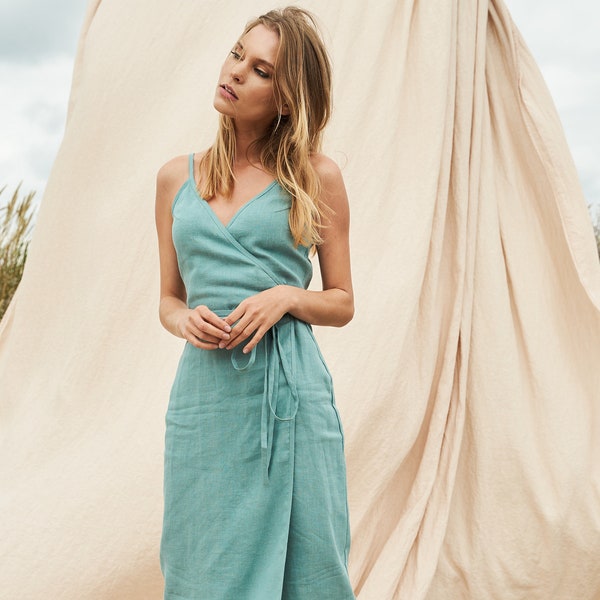 Linen Wrap Dress EDEN: Adjustable Spaghetti Strap Summer Dress