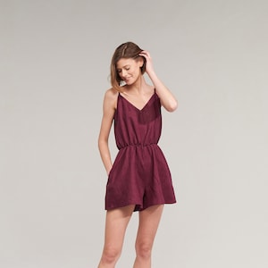 Combi-short en lin : Combishort sans manches à fines bretelles FAITH