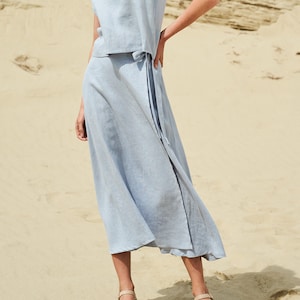 Linen wrap skirt FRIDA, Calf length linen skirt, A line wrap skirt, Bluish gray linen skirt, Long linen skirt for woman Bluish Gray