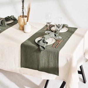 Handmade Softened Linen Table Runner: Mitered Corners