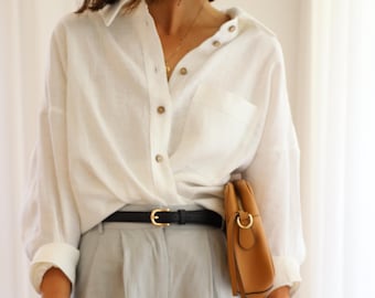 Oversized Linen Shirt AMBER: Long Sleeve Button-Down, Handmade