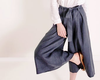 Linen culotte pants RUTH, Linen pants for woman, Linen skirt pants,  Wide leg pants, Wide linen pants, Culottes for women