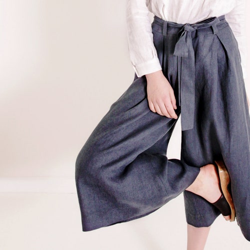 Linen Culotte Pants RUTH Linen Pants for Woman Wide Leg - Etsy