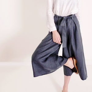 Linen culotte pants RUTH, Linen pants for woman, Linen skirt pants,  Wide leg pants, Wide linen pants, Culottes for women