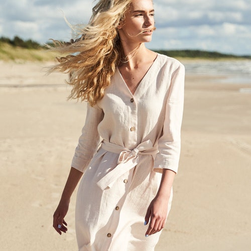 Linen Button Down Dress SANTANA Long 