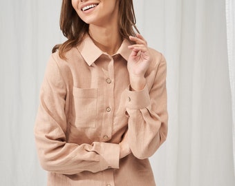 Linen collar shirt IRIS, Linen shirts for women, Linen long sleeve shirt, Linen button down top, Linen collar blouse , Linen clothes