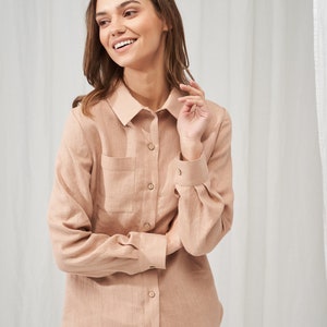 Soft Lithuanian Linen Collar Shirt IRIS: Long Sleeve Button Down Blouse