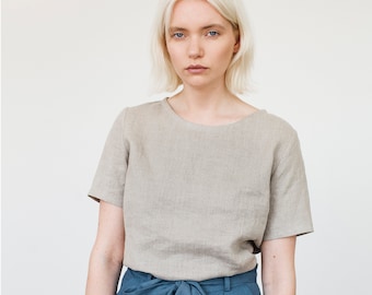 Loose Linen Shirt YUNA: Short Sleeve Top, 32 Colors