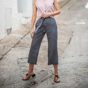 Linen pants KARTER, Linen crop pants, Relaxed linen pants, Casual linen pants