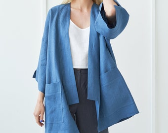 Linen Cardigan DEVONNE, Long Linen Cardigan, Linen Cardigan for Women, Kimono Cardigan, Oversized Linen Jacket, Linen Kimono Jacket