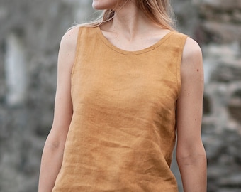 Mustard linen top LEIGH,  Linen tank top, Tank tops for woman, Linen sleeveless top, Linen clothing