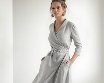 linen wrap dress etsy