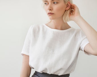 Leinenhemd YUNA: Kurzarm Loose Fit Top - 32 Farben