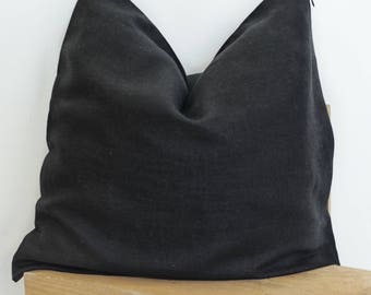 Almohada de lino negro, funda de almohada de lino, funda de almohada negra, almohada negra 20 x 20, fundas de almohada de lino, funda de almohada negra con cremallera invisible