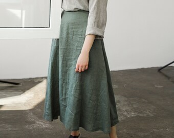 Long Linen Skirt INDIA Maxi Linen Skirt Moss Green Linen - Etsy