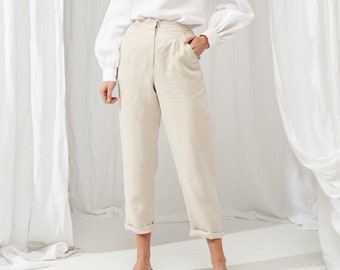 High waisted linen pants DELANEY, Tapered linen pants, Linen pants for woman,  Softened linen pants,  Slim ankle linen pants, Linen trousers