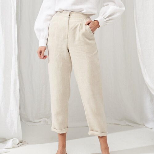 Linen High Waisted Pants Linen Tapered Pants - Etsy