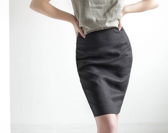 Linen pencil skirt CELINE, Linen skirt midi, Black linen skirt, Linen skirts for woman, Pencil skirt high waist, Short linen skirt