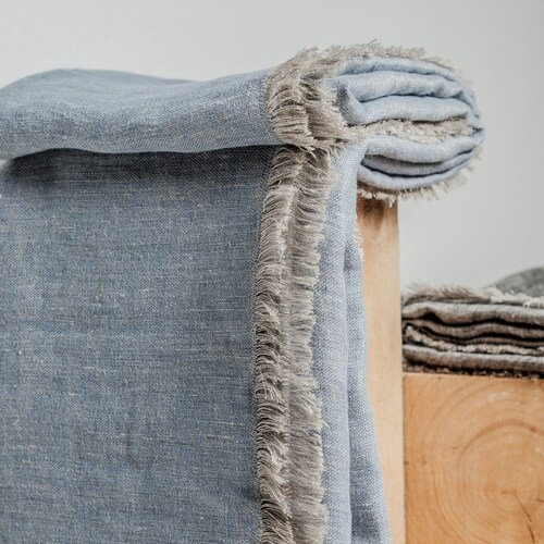 Bluish Gray Softened Linen Throw Linen Throw Blanket Grey Etsy