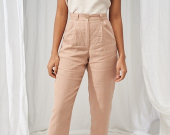 High waisted linen Pants GINGER, Tapered linen pants, Linen pants for woman,  Softened linen pants,  Slim ankle linen pants, Linen trousers