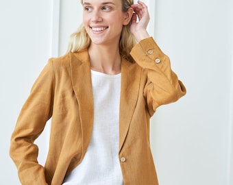Linen jacket COLETTE, One button linen jacket for woman, Peak lapel jacket, Linen summer jacket, Handmade jacket for woman