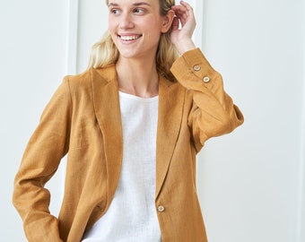 Handmade Linen Jacket COLETTE: Peak Lapel, One Button Summer Blazer
