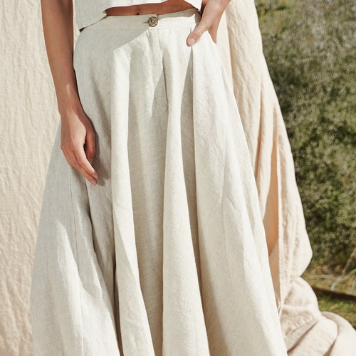 Linen Full Circle Skirt WAVY Maxi Length Skirt for Woman - Etsy