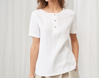 Linen button front shirt NINA, Linen short sleeve shirt, Casual linen top, Loose linen top, Natural linen shirt, Simple linen top for woman