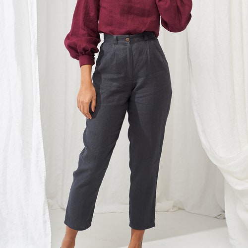 High waisted linen Pants GINGER, Tapered linen pants, Linen pants for woman,  Softened linen pants,  Slim ankle linen pants, Linen trousers