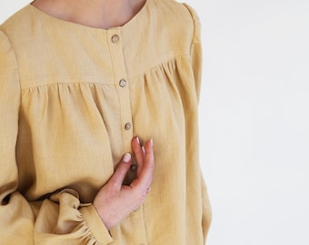 Flare linen shirt BECCA,  Loose linen top for women, Long sleeve linen shirt, Button front linen top, Long sleeve elegant linen blouse