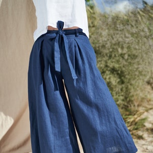 Linen culotte pants RUTH, Linen pants for woman, Wide leg softened linen pants, Culottes for women