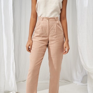 High waisted linen Pants GINGER, Tapered linen pants, Linen pants for woman, Softened linen pants, Slim ankle linen pants, Linen trousers image 1