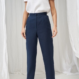 High waisted linen pants DELANEY, Tapered linen pants, Linen pants for woman,  Softened linen pants,  Slim ankle linen pants, Linen trousers